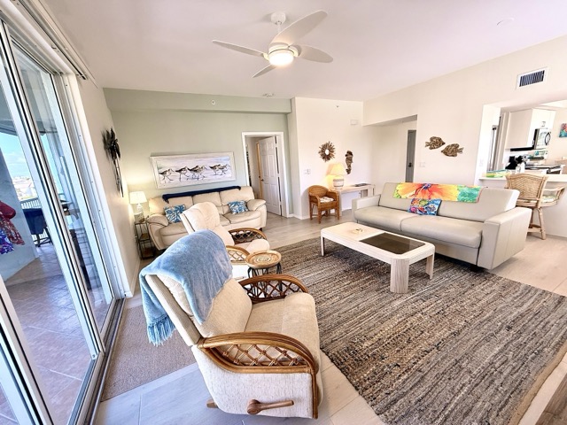 Living room with sliding doors to lanai