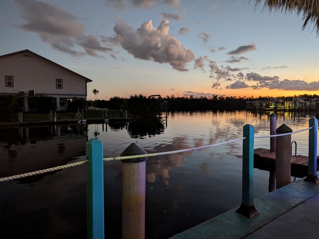 Sunset over the water from the Fish House dock